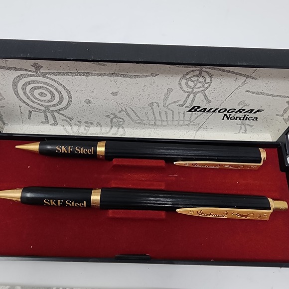 Vintage Ballograf Nordica Sweden Pen & Mechanic Pencil Set‎ With SFK Steel Logo - Picture 2 of 10